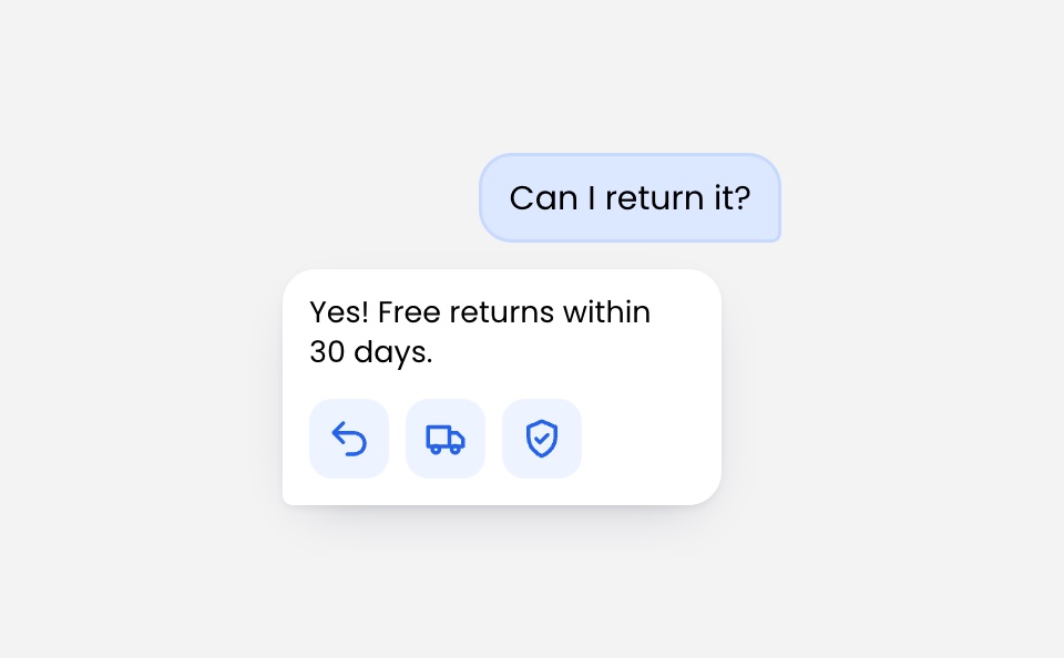 Shopper asks Can I return it and the agent replies Free returns within 30 days